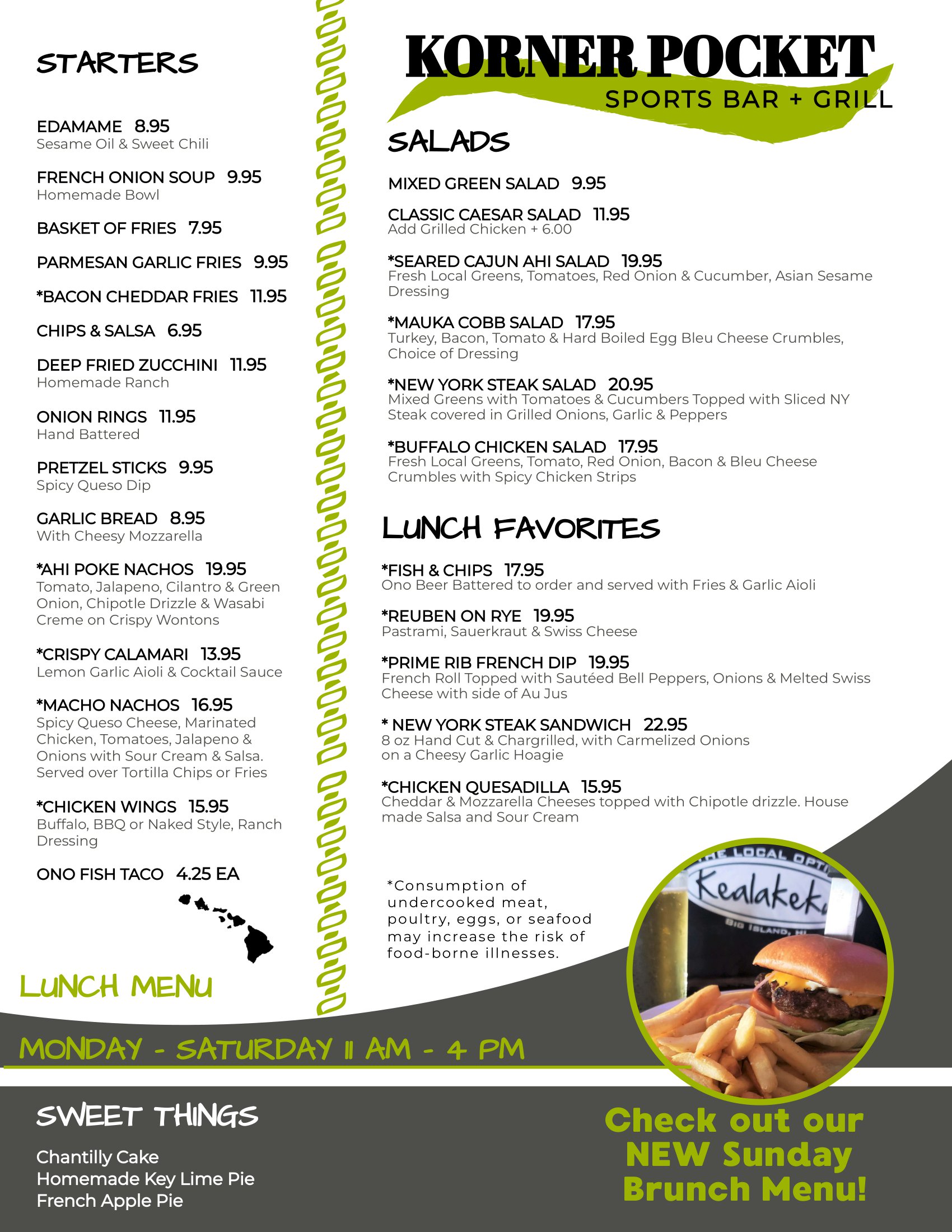 Menu – The Korner Pocket Sports Bar & Grill